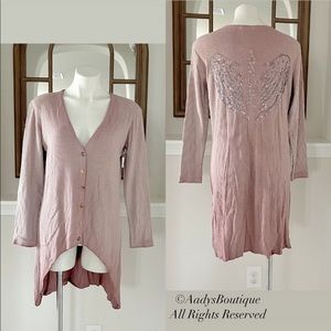 Belle France Blush Pink Button-Up Hi-Low Hem Sweater Made in Italy, Size L NWT